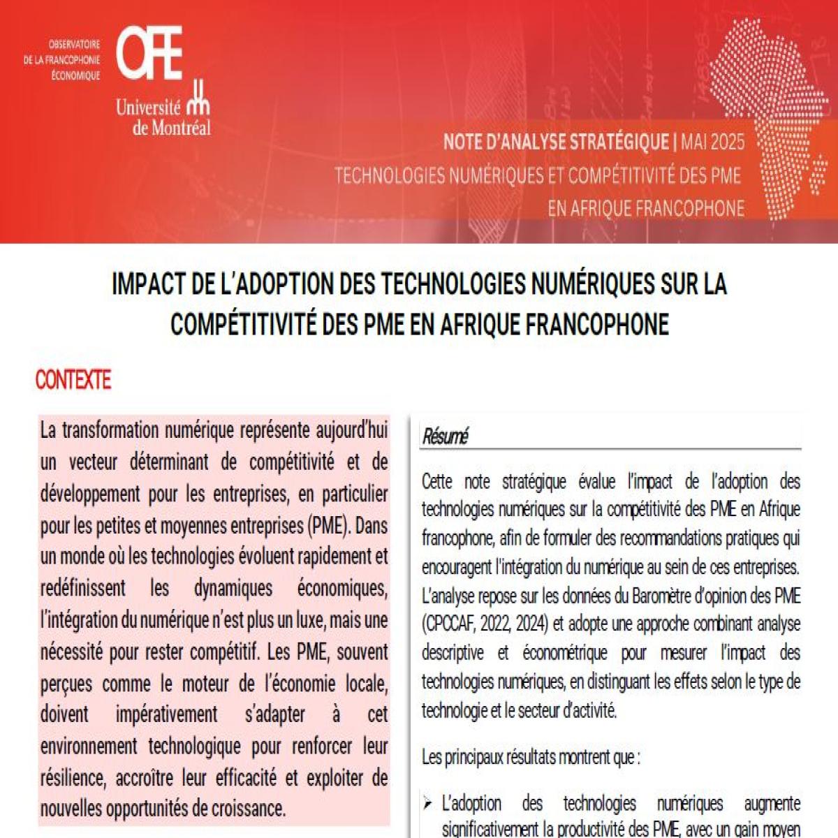 Impact de l'adoption des technologies numériques sur la compétitivité des PME en Afrique francophone (mai 2025)