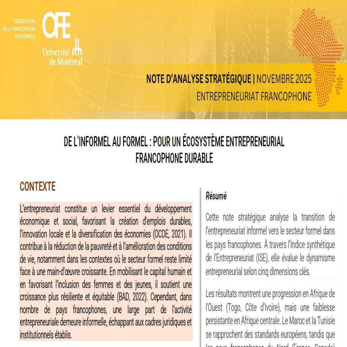De l'informel au formel : pour un écosystème entrepreneurial francophone durable (novembre 2025)